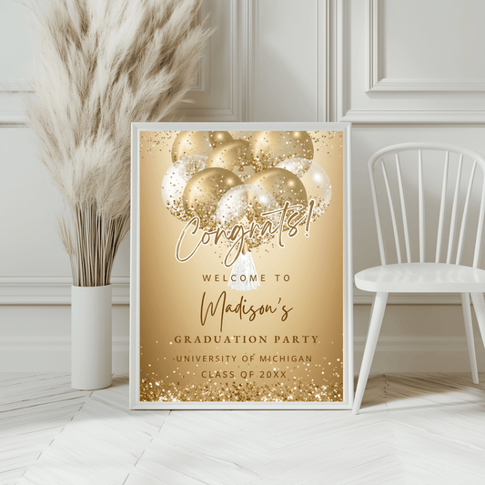 Gold and White Grad Welcome sign
