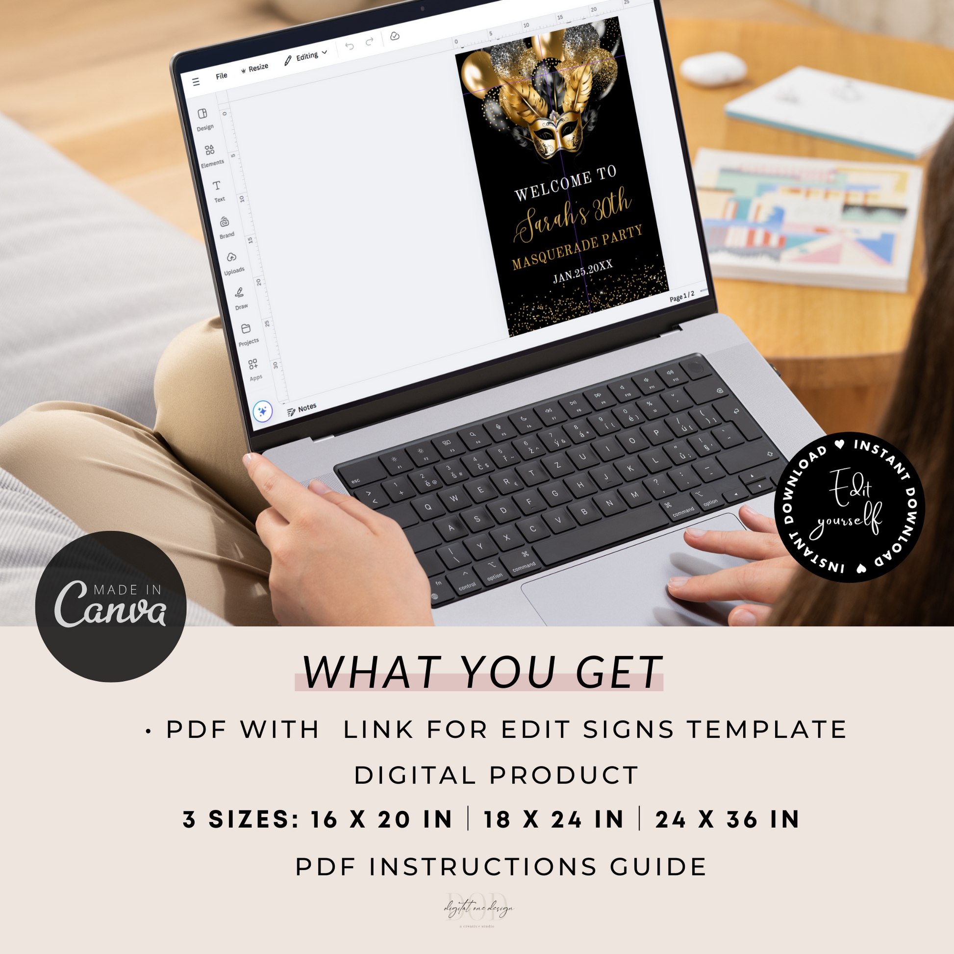 Editable Black and Gold Masquerade Party Poster