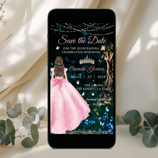 Pink Princess Dress Save the date Invitation