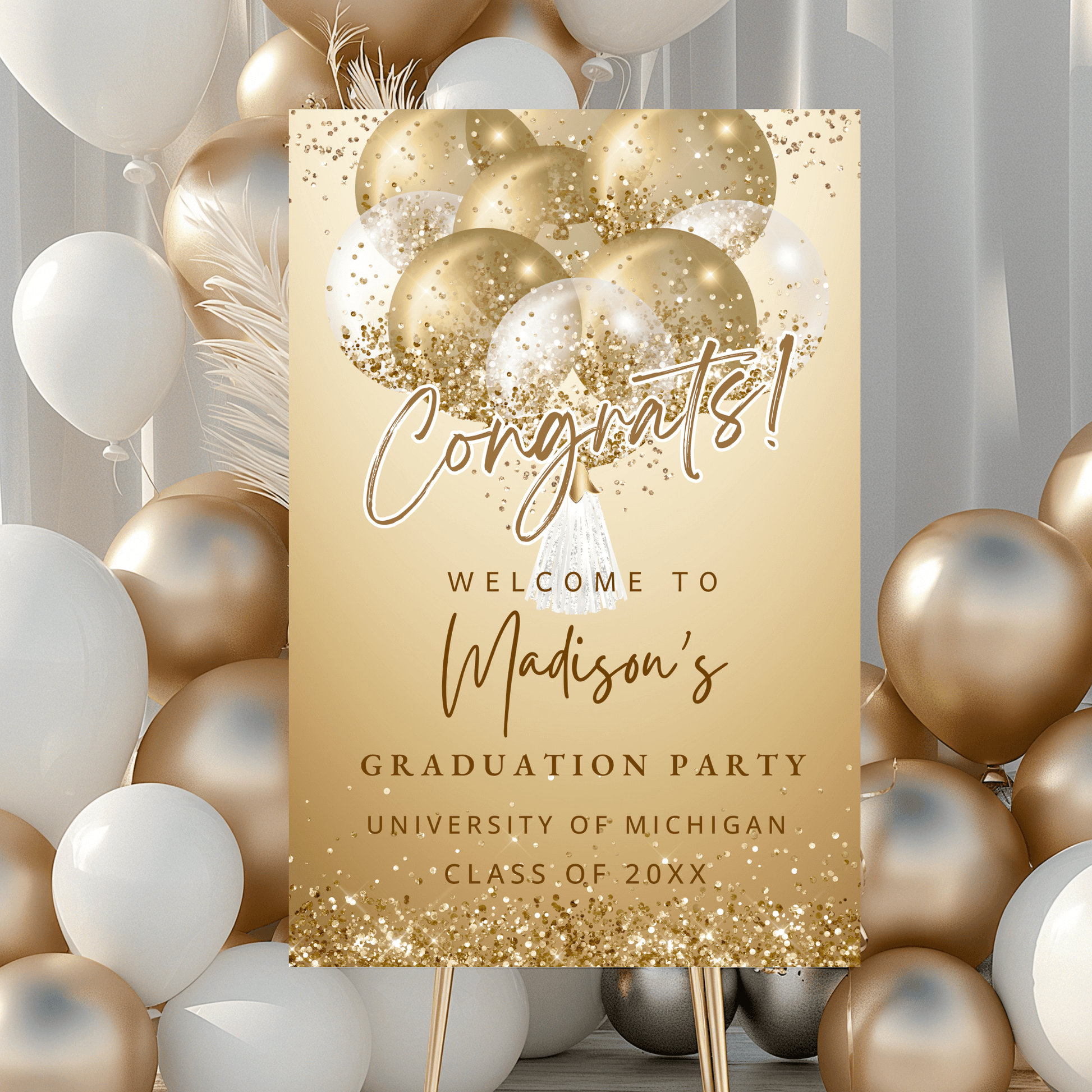 Editable Gold Graduation Welcome Sign