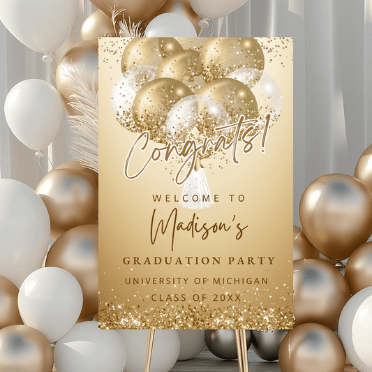 Editable Gold Graduation Welcome Sign
