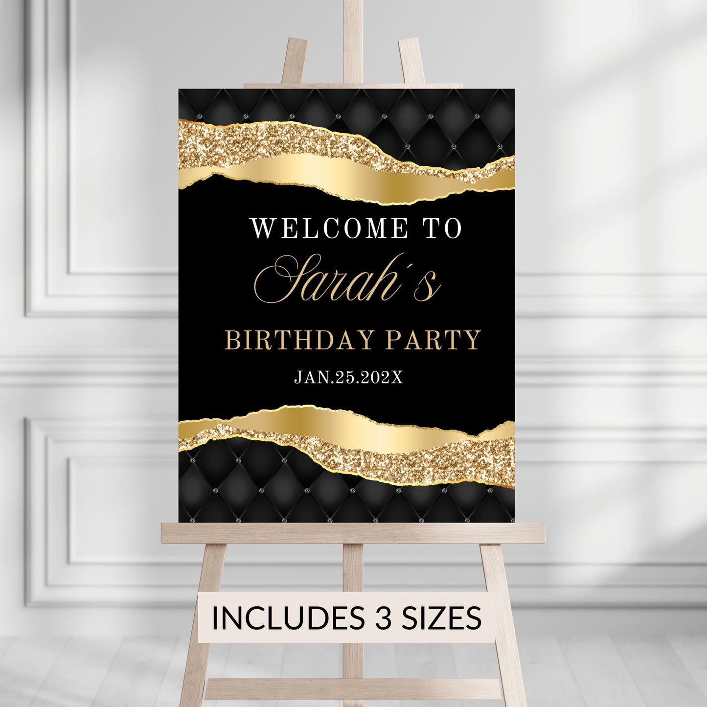 Black Gold Birthday Party Entrance Sign