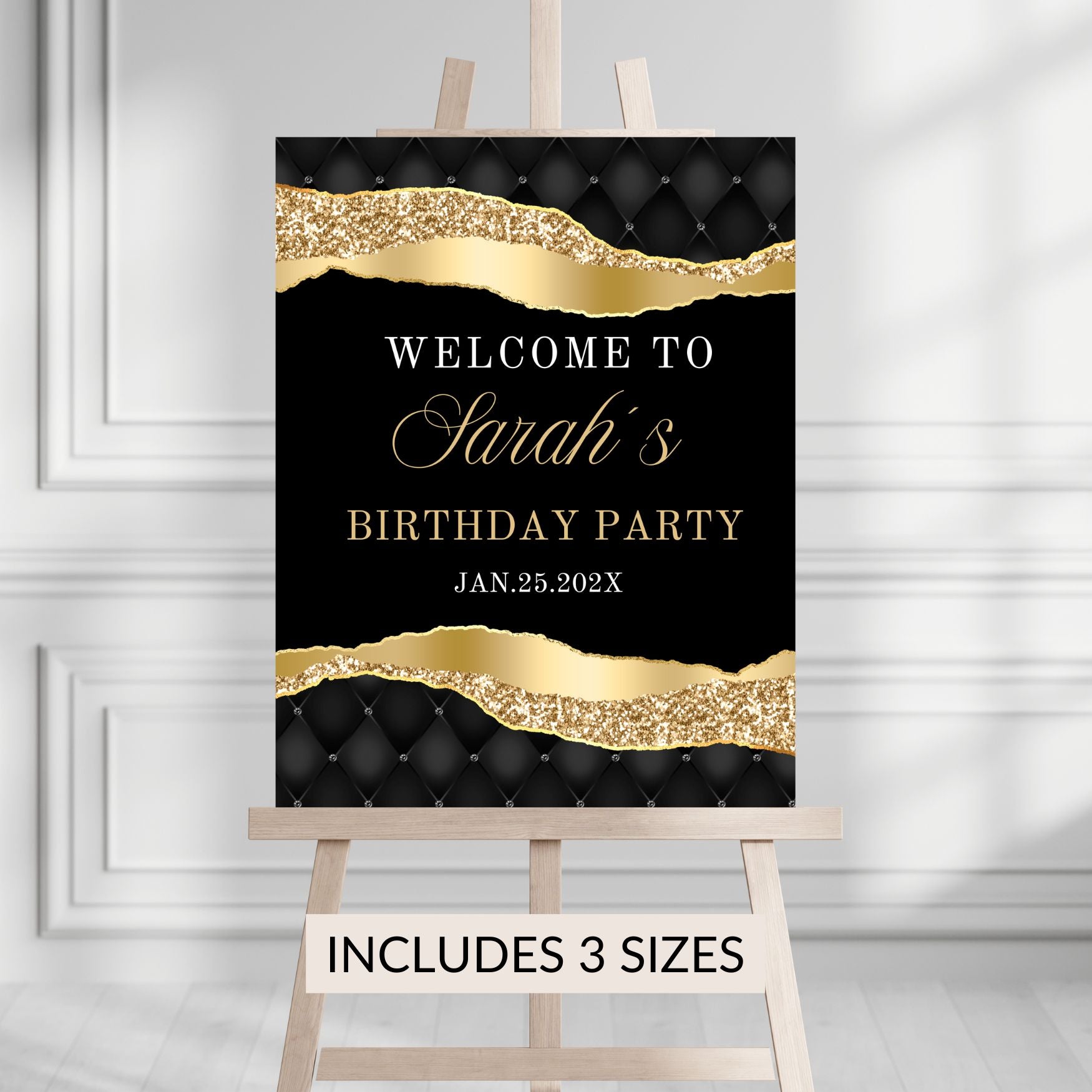 Black Gold Birthday Party Entrance Sign