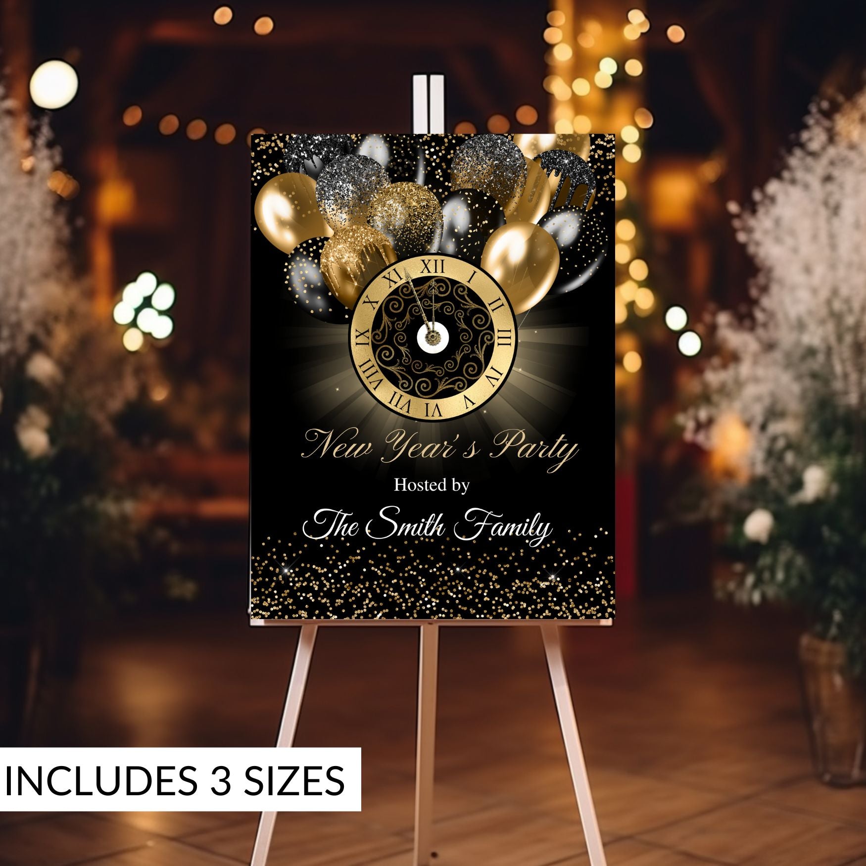 Black & Gold New Year's Eve Party Welcome Sign
