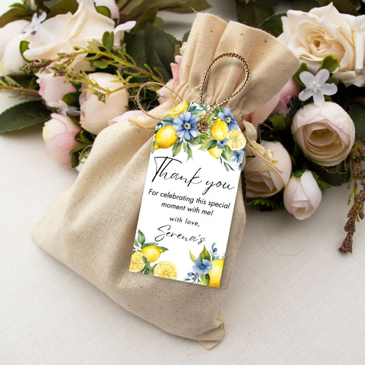 Editable Blue Floral and Lemon Thank You Tags