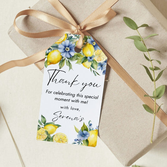 Editable Blue Floral and Lemon Thank You Tags
