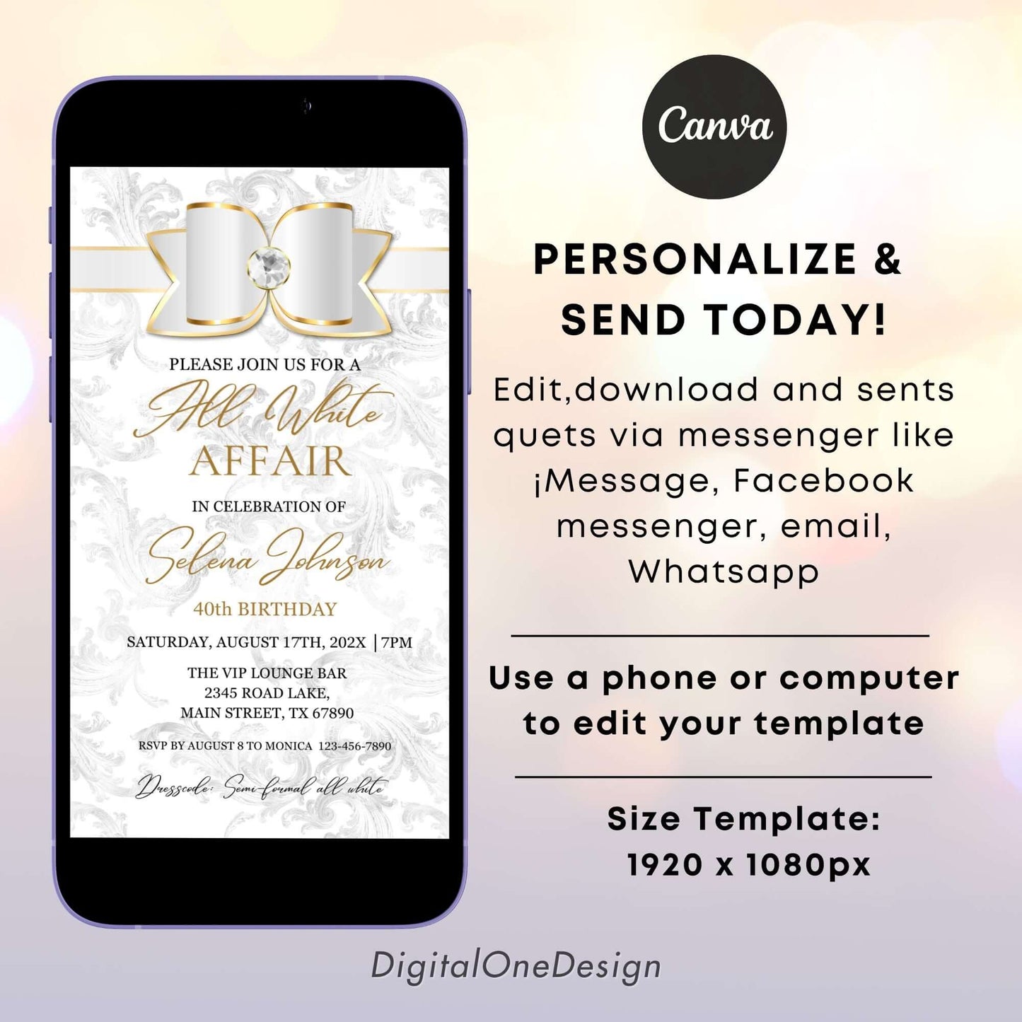 Personalize All white affair Birthday party Invite