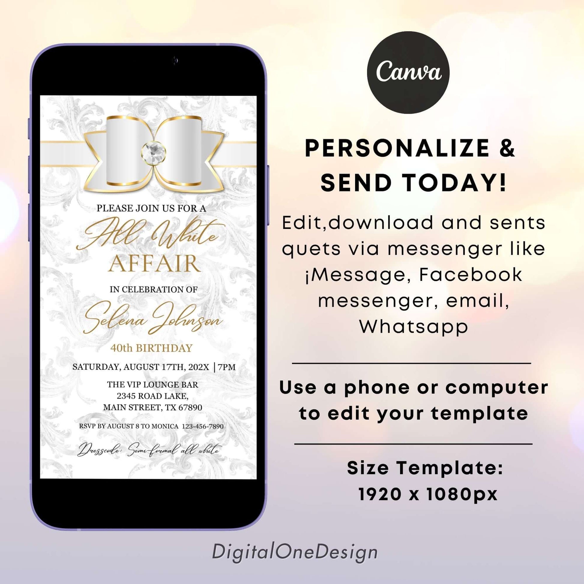 Personalize All white affair Birthday party Invite