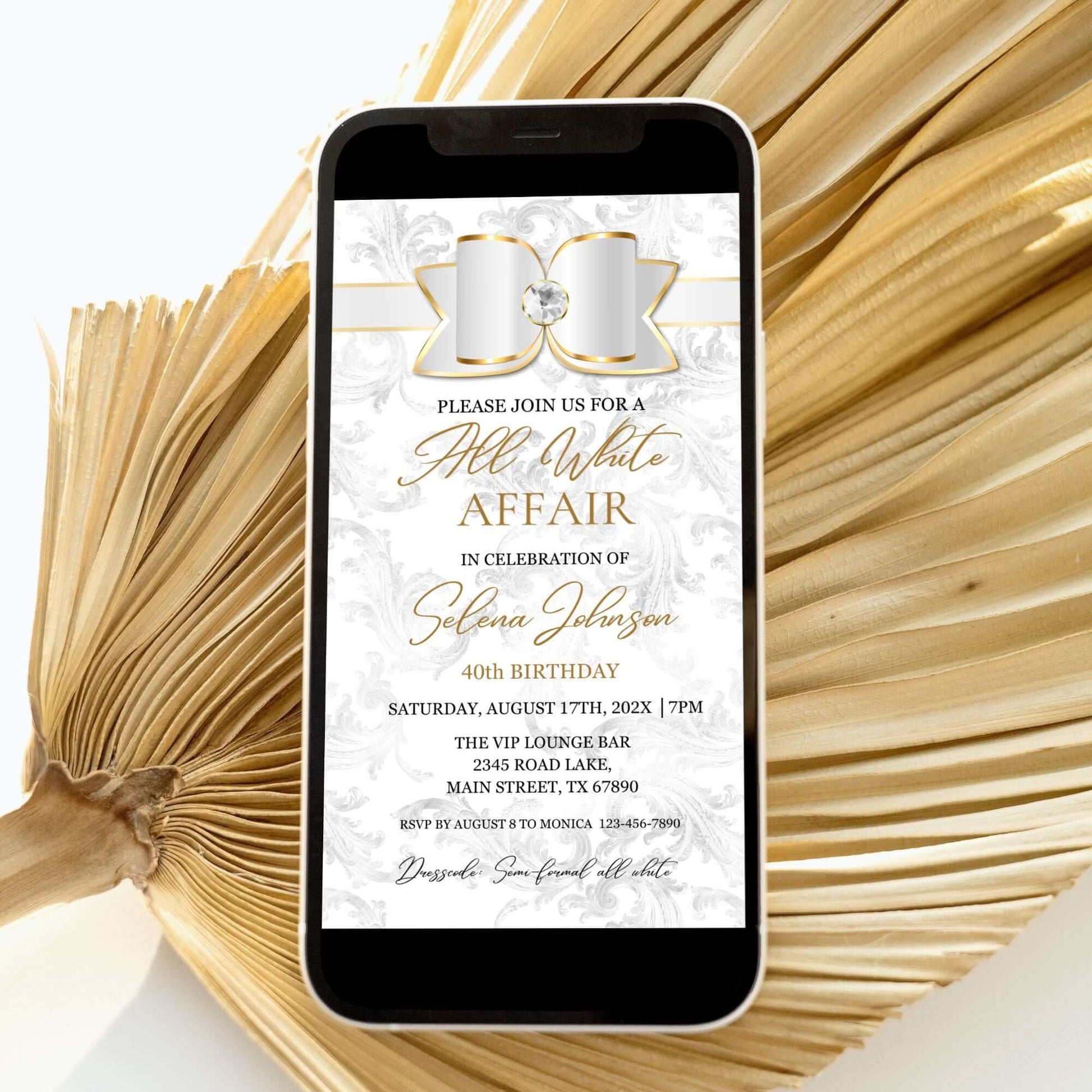 Elegant White and Gold Birthday Invitation Template