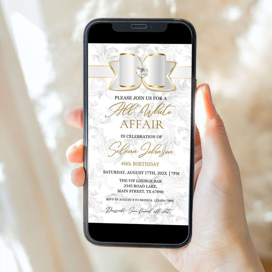 Editable All white Affair Birthday Party Invitation
