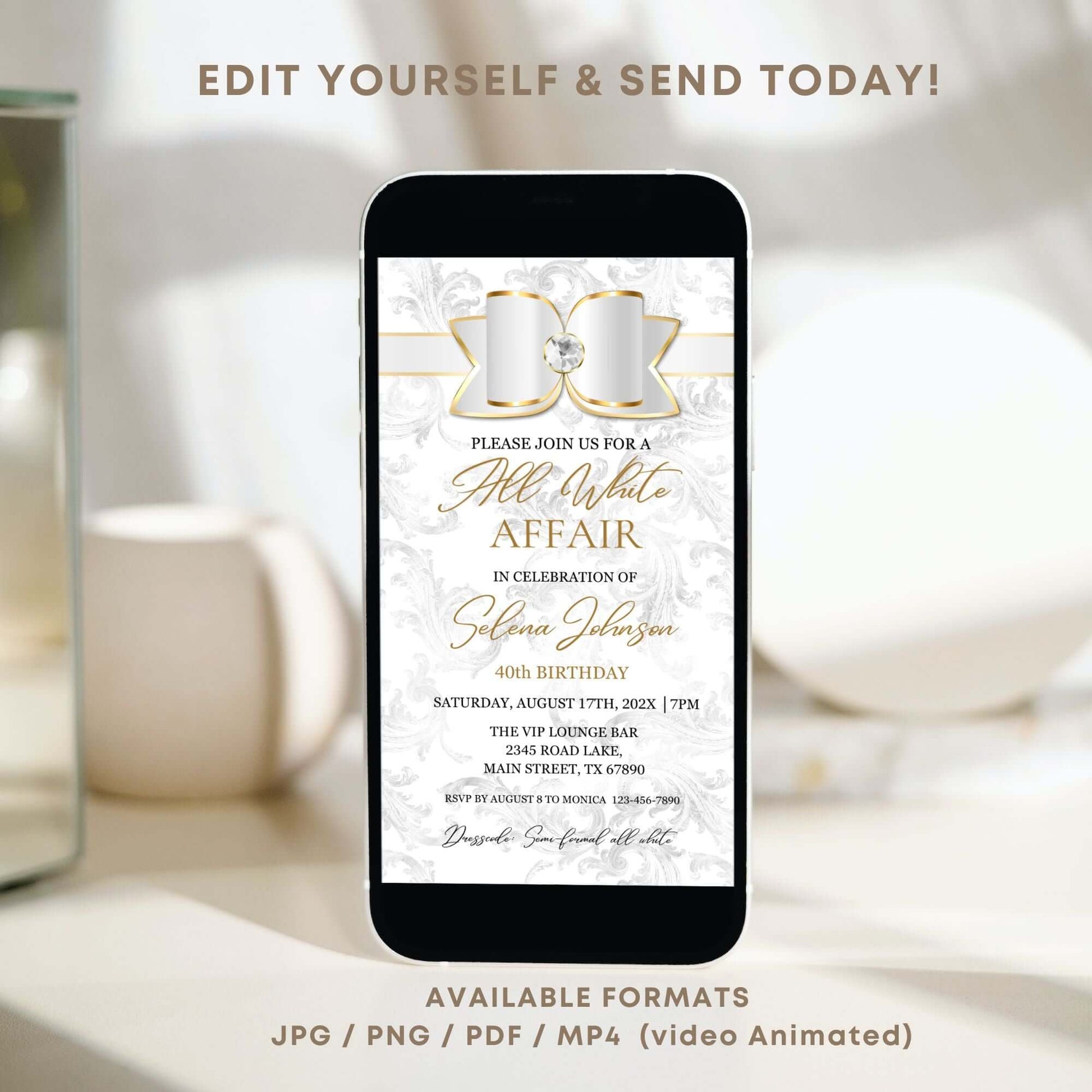 Edit yourself All White party invitation