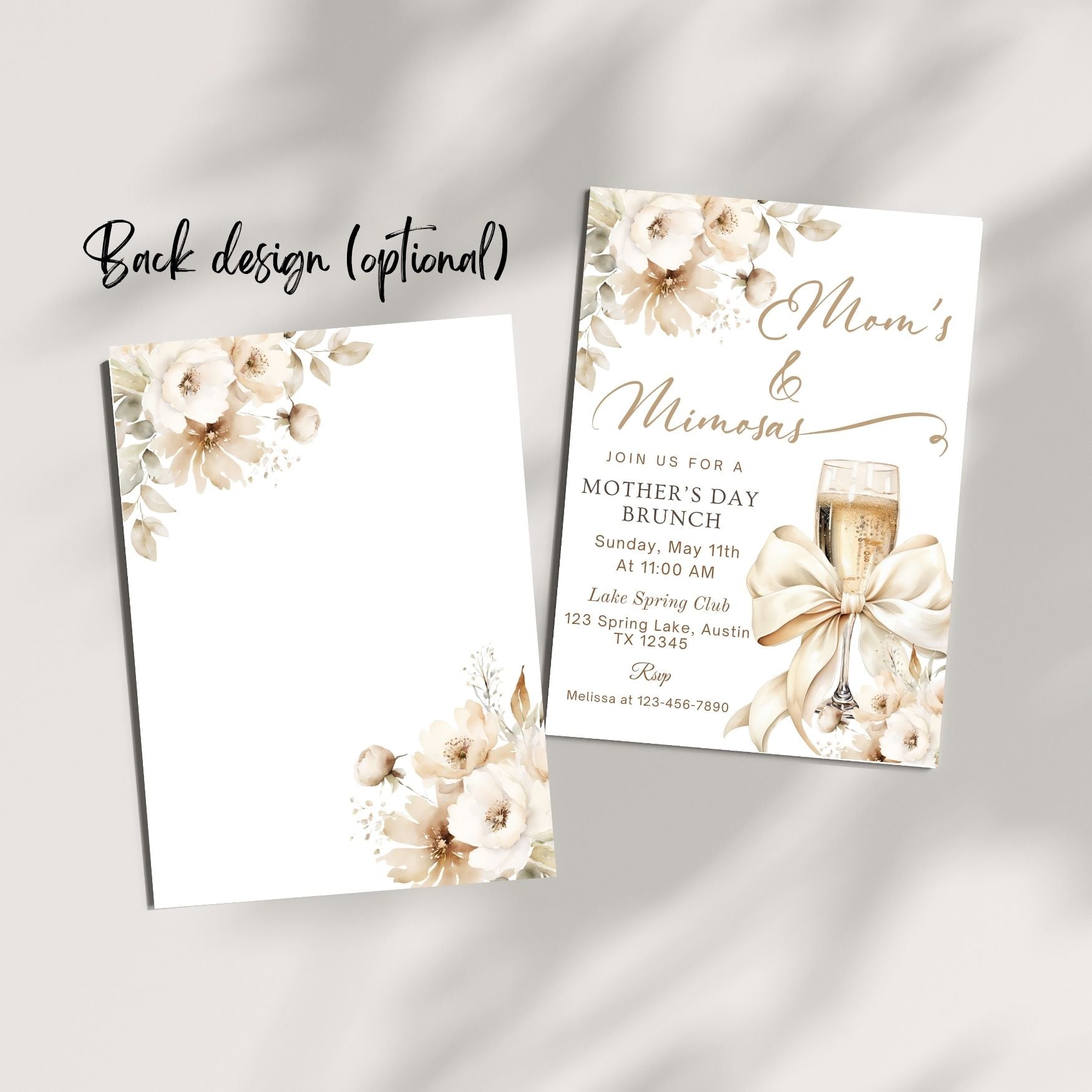 Elegant Mother's Day Brunch Invitation with Bow & Champagne