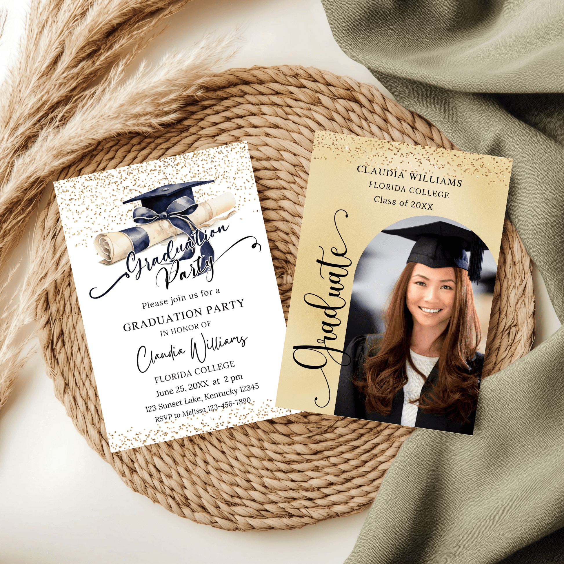 Editable Gold Graduation Party Invitation with Photo