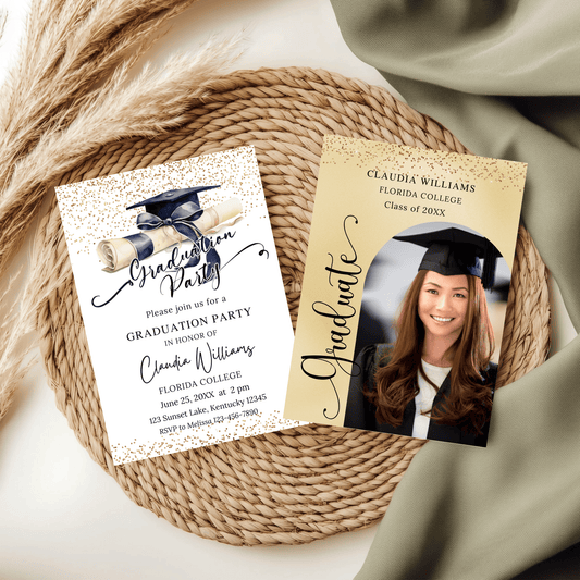 Editable Gold Graduation Party Invitation with Photo