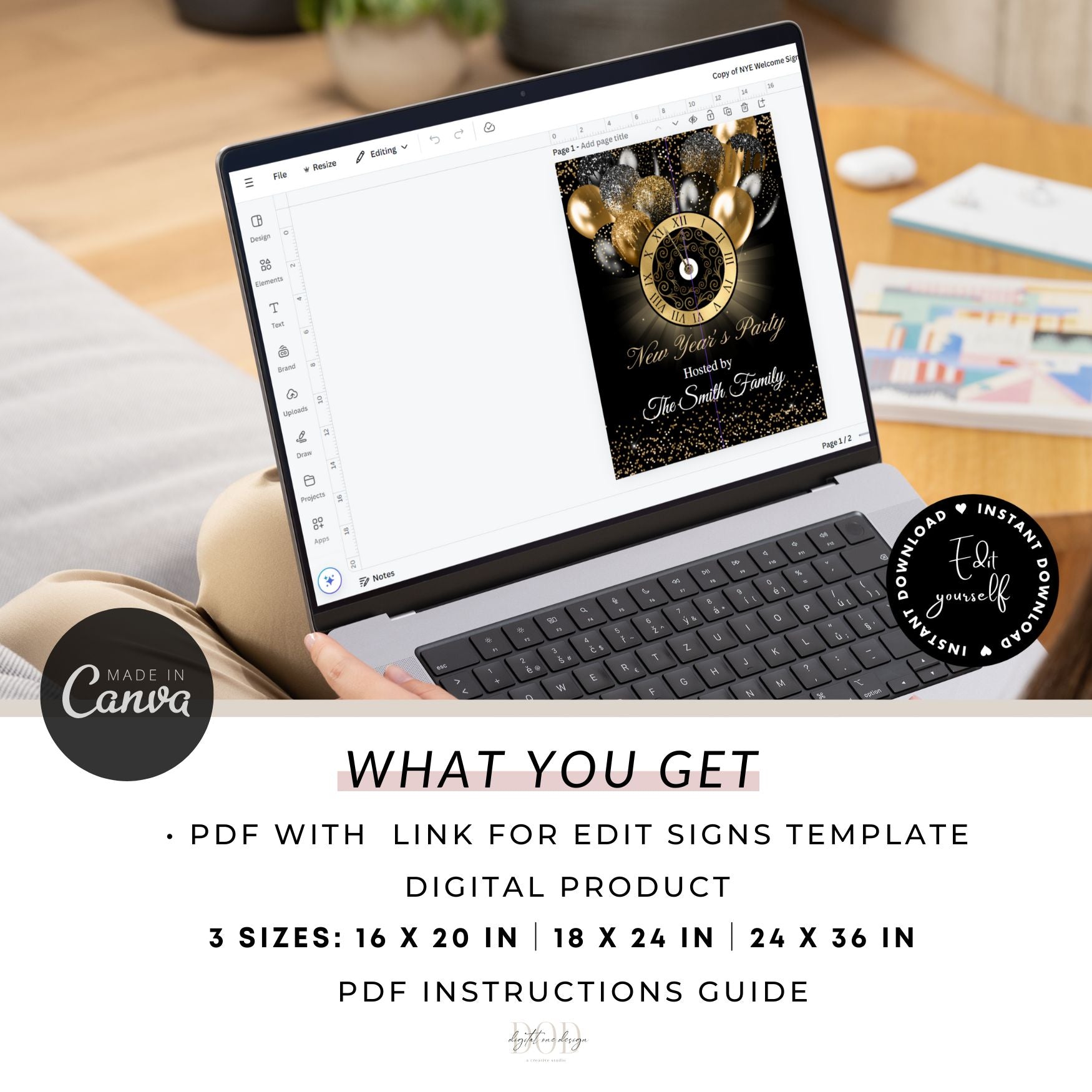 Black & Gold New Year's Eve Party Welcome Sign