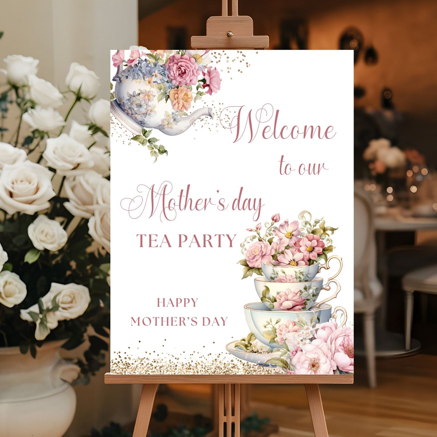 Elegant Mother's Day Tea Party Welcome Sign
