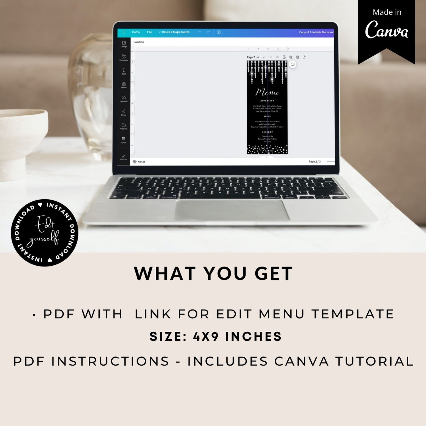 Editable Diamonds Party Menu Template