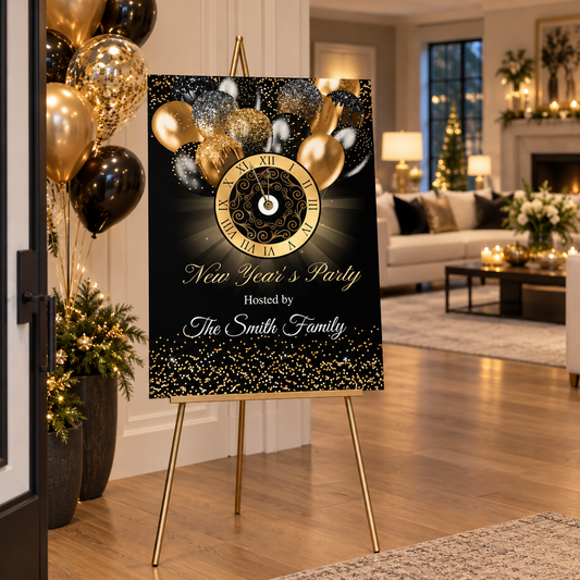 Black & Gold New Year's Eve Party Welcome Sign