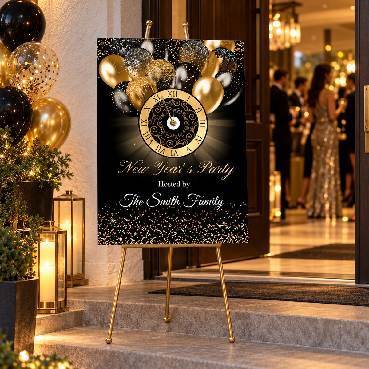 Black & Gold New Year's Eve Party Welcome Sign