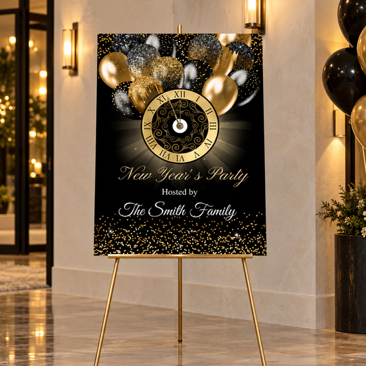 Black & Gold New Year's Eve Party Welcome Sign