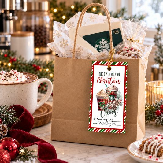Enjoy a Cup of Christmas Cheer Printable Gift Tag Coffee & Hot Cocoa