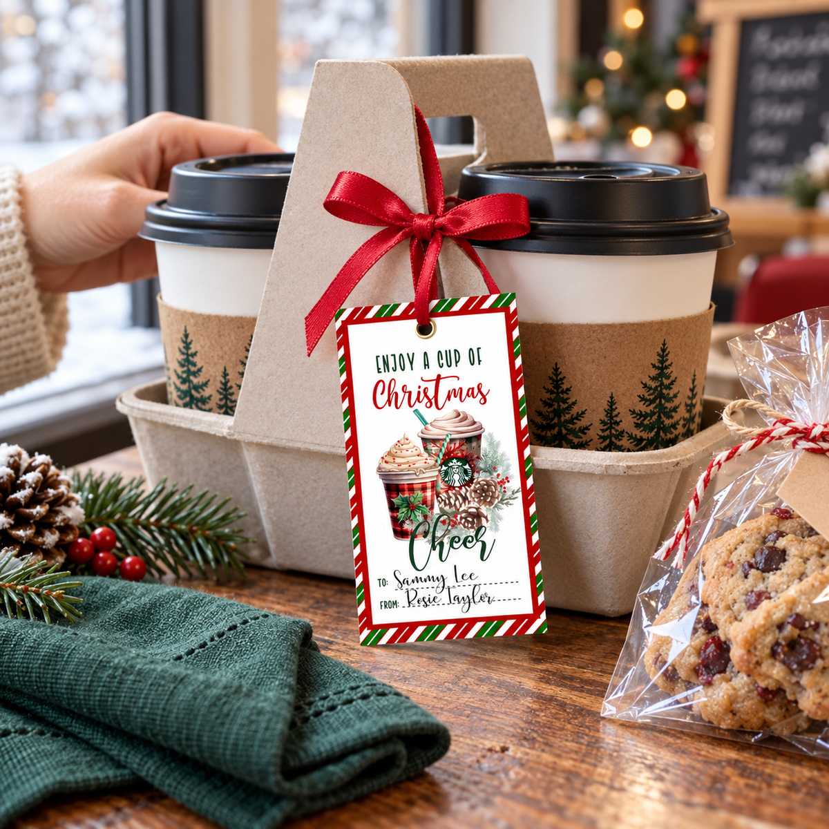Enjoy a Cup of Christmas Cheer Printable Gift Tag Coffee & Hot Cocoa