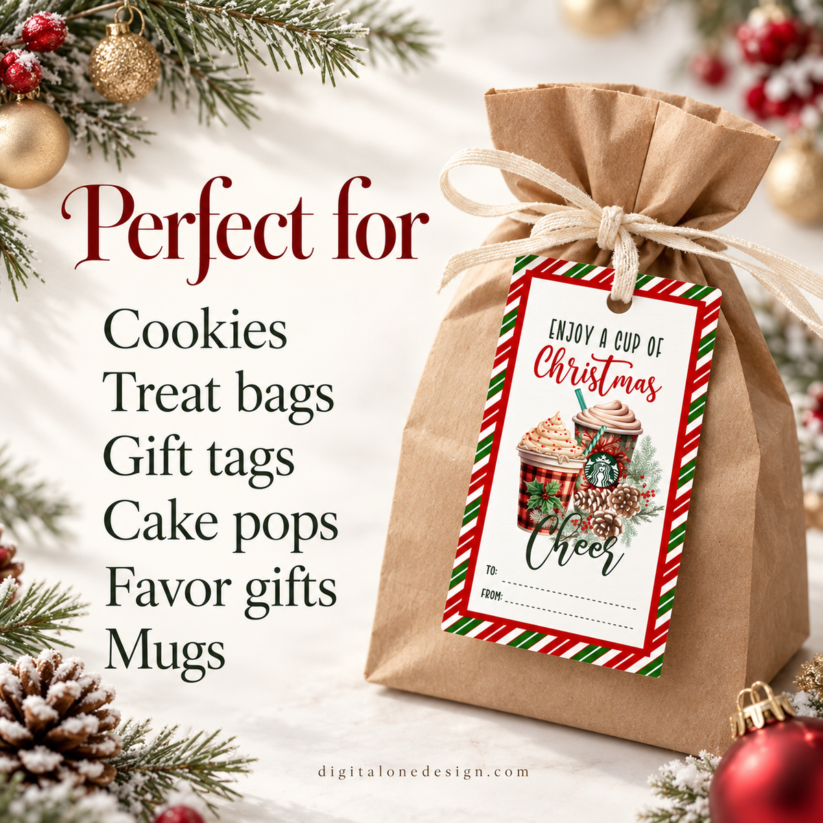 Enjoy a Cup of Christmas Cheer Printable Gift Tag Coffee & Hot Cocoa