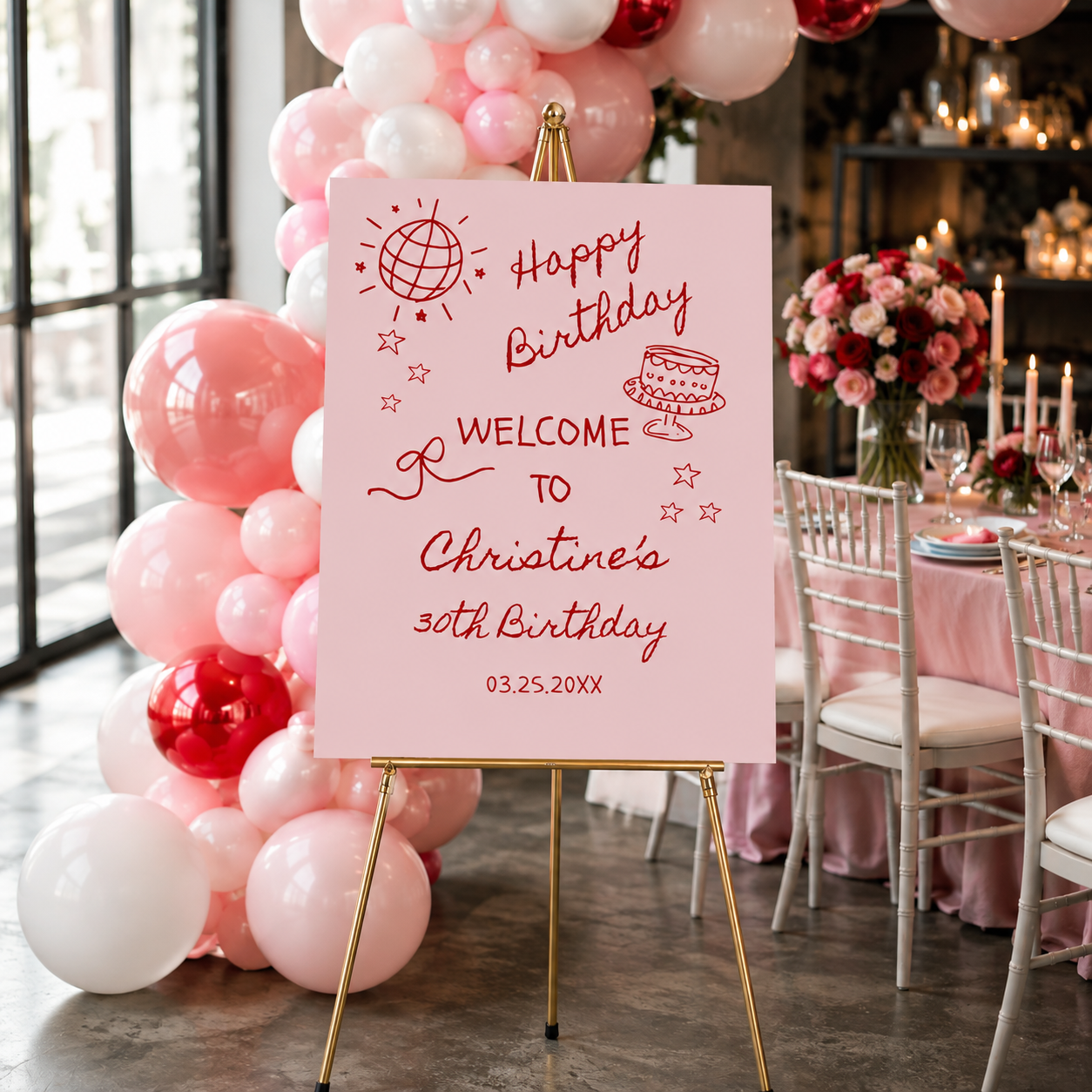 Editable 30th Birthday Welcome Sign  Hand-Drawn Canva Template