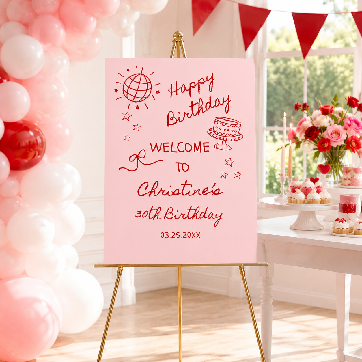 Editable 30th Birthday Welcome Sign  Hand-Drawn Canva Template