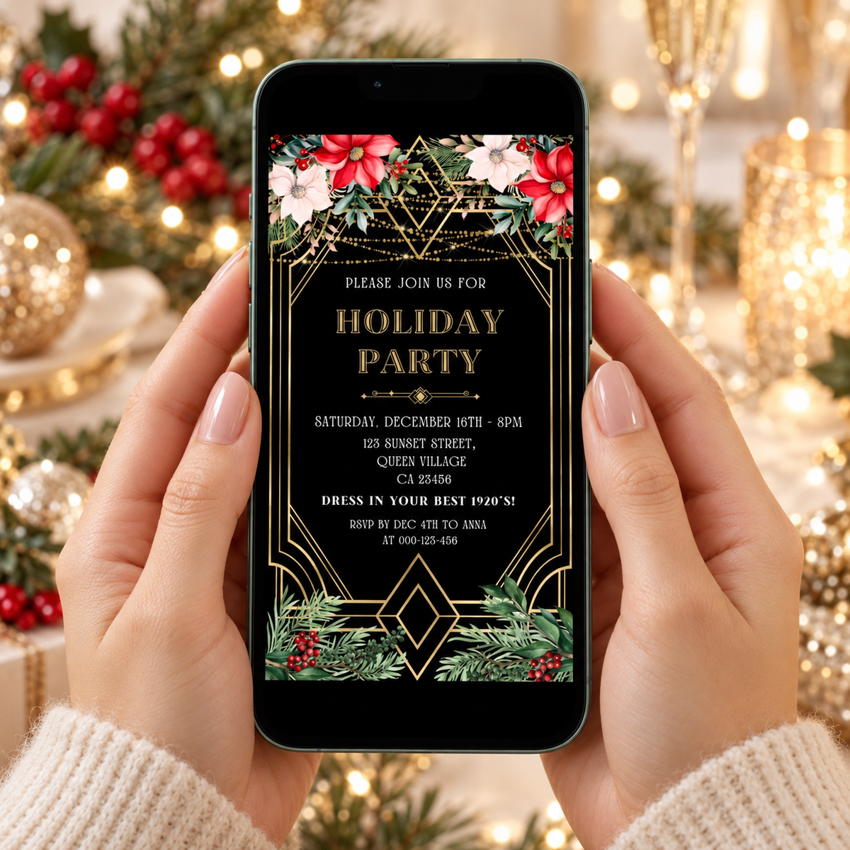 Glamorous Art Deco Gatsby Holiday Party Invitation
