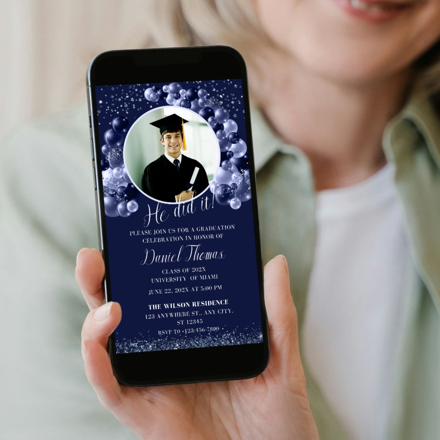 He Did It Graduation Party Photo Invitation