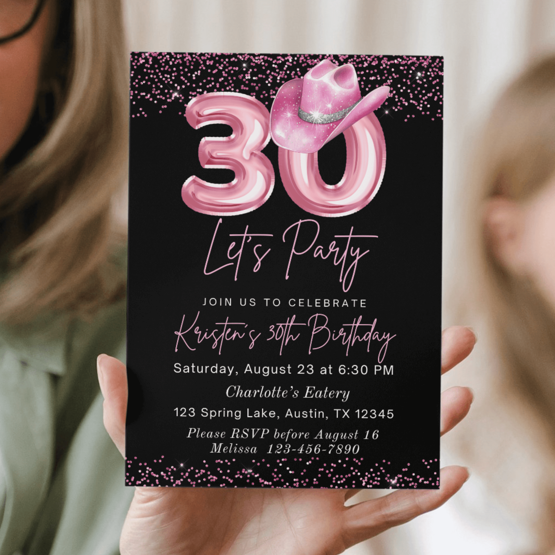 Cowgirl Pink 30th Birthday Invitation