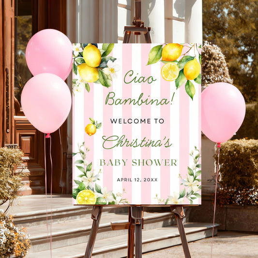 Pink Citrus Ciao Bambina Baby Shower Welcome Sign