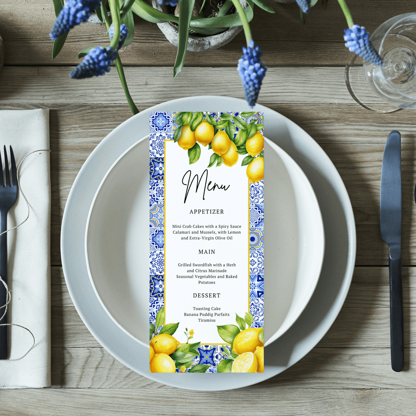 Mediterranean Citrus Lemon Menu Card Template