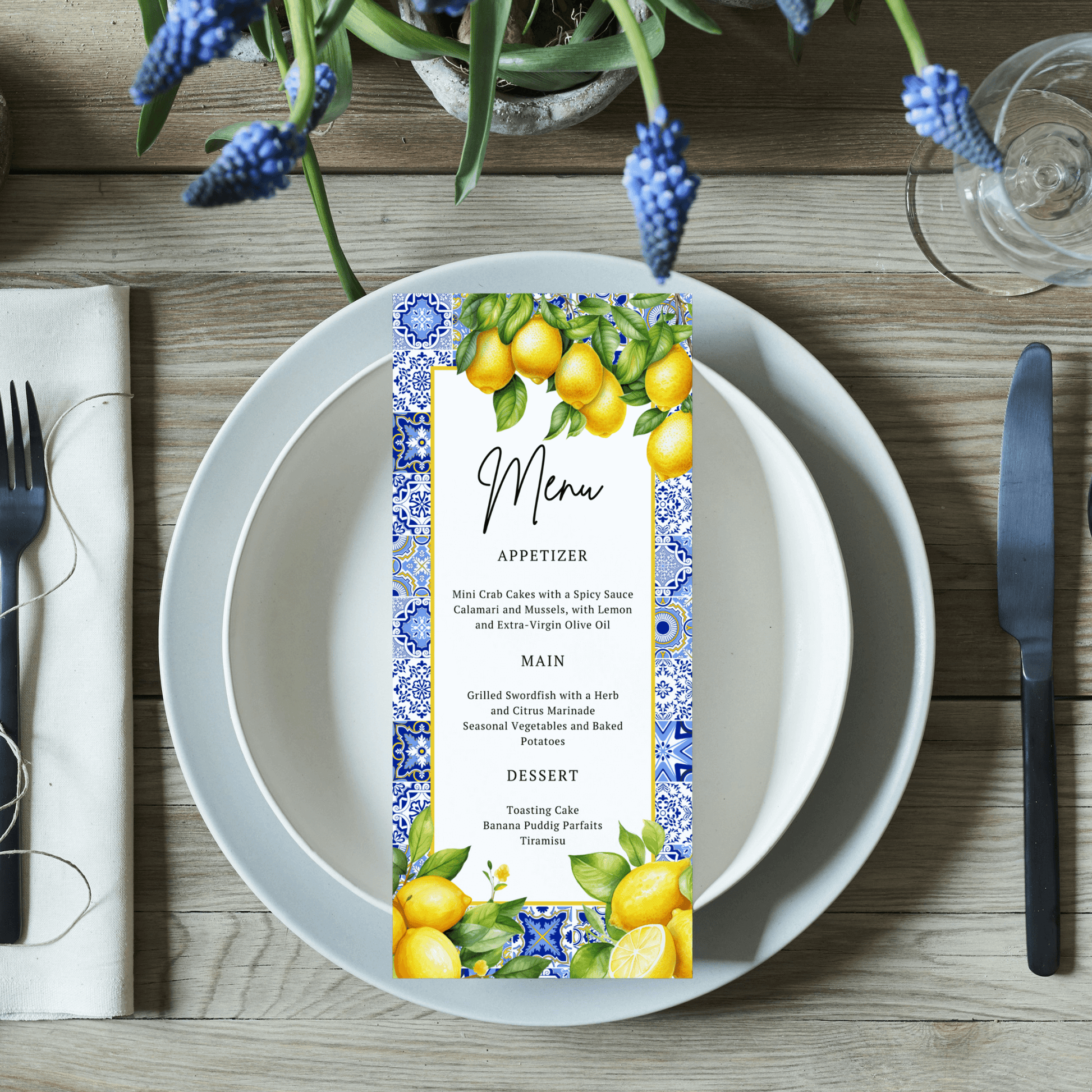 Mediterranean Citrus Lemon Menu Card Template