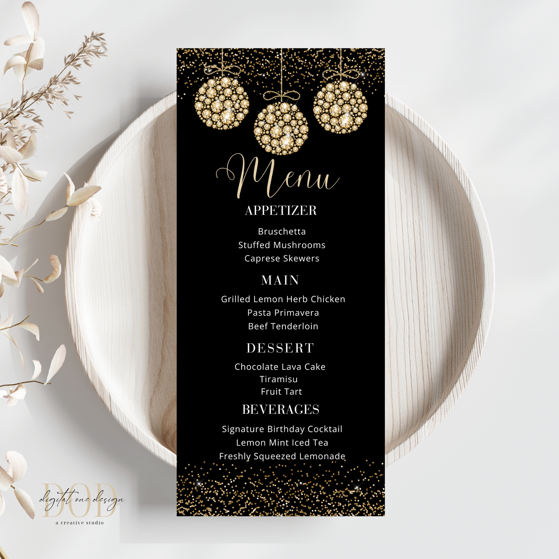 Gold Diamonds Ornaments Menu Card Template