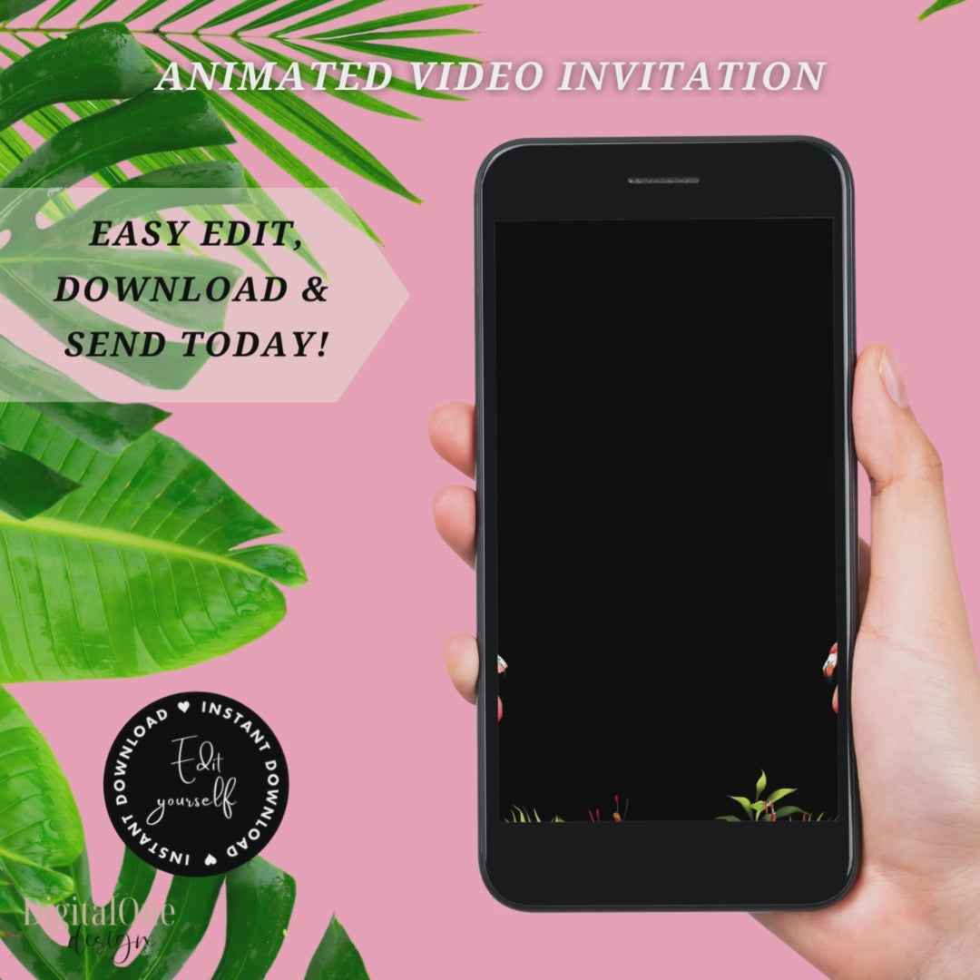 Video Animated tropical Summer Birthday Invitation