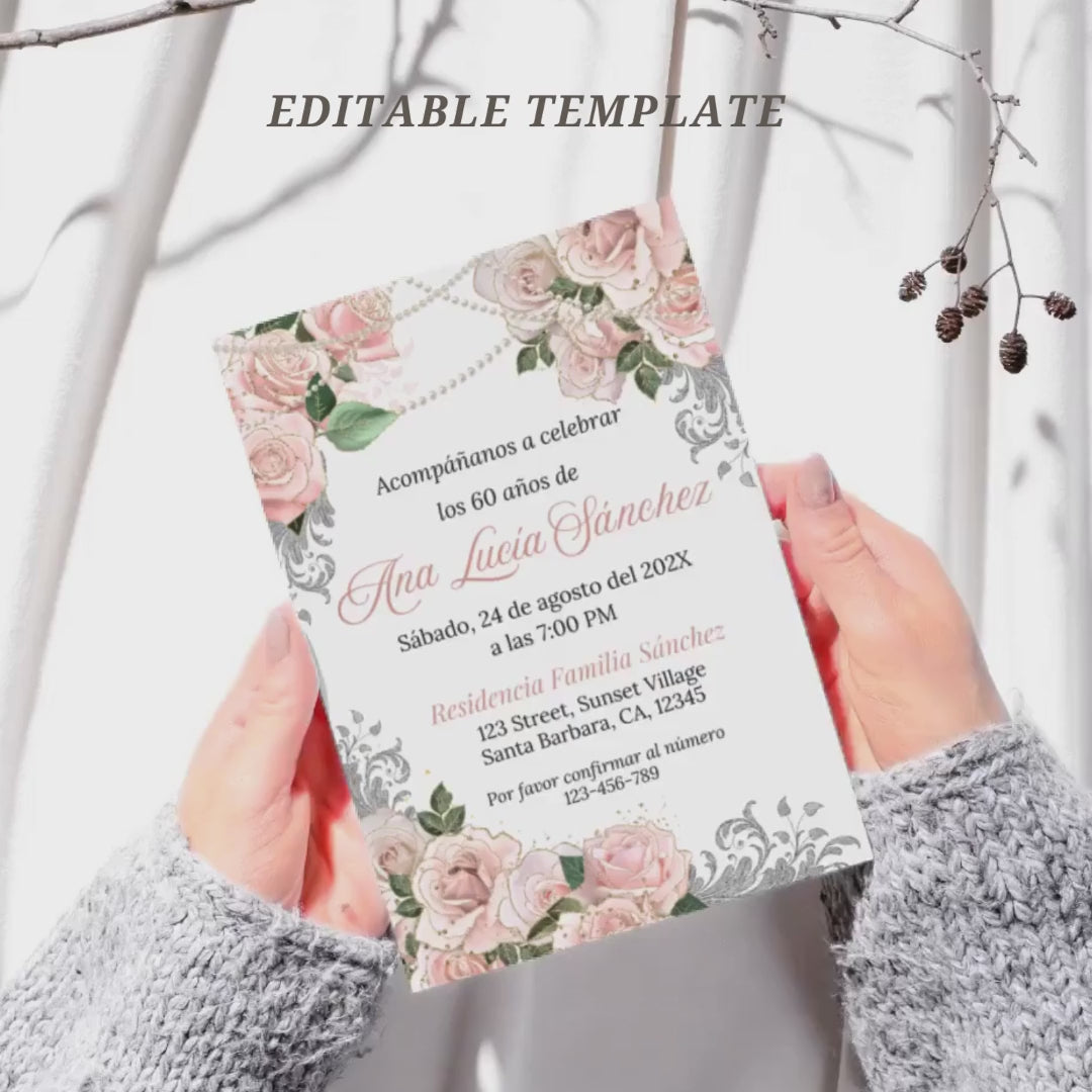 Elegant Spanish Birthday party Invite Template