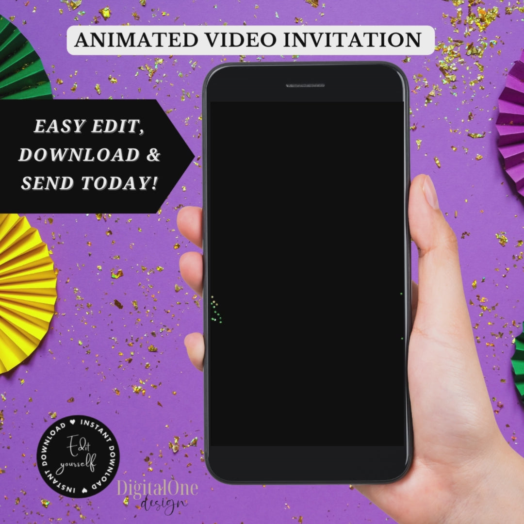 Animated video invitation mardi gras theme party