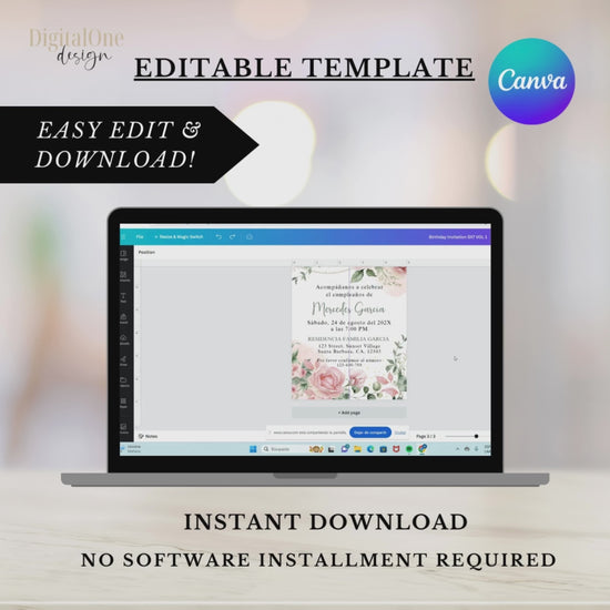 How to edit the Pink Floral Birthday invitation in Canva