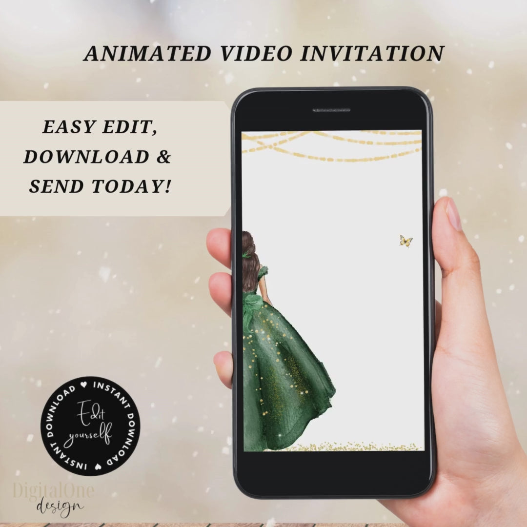 Animated Video Green Forest Quinceanera Invite