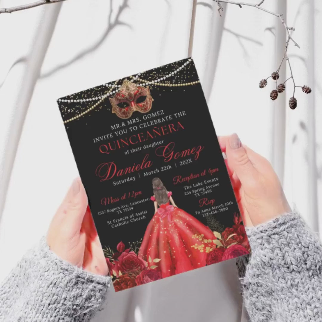 Printable Red and Gold Quinceanera Invitation