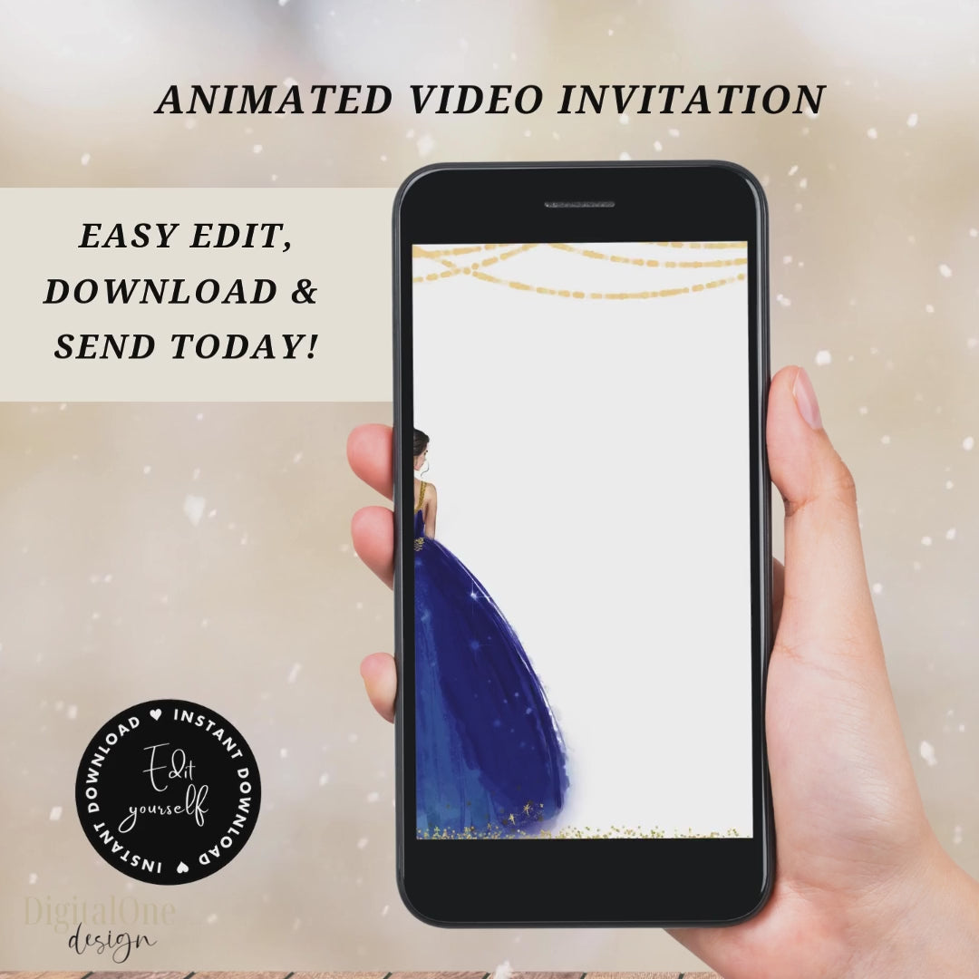 Navy Blue Enchanted Quinceañera Invitation Edit yourself