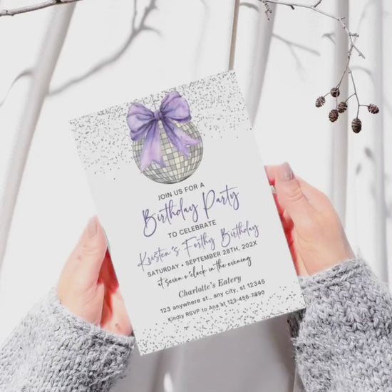 Printable Purple and Silver Disco Ball Birthday Party Invitation