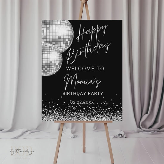 Disco Ball Retro Birthday  Welcome Sign Template