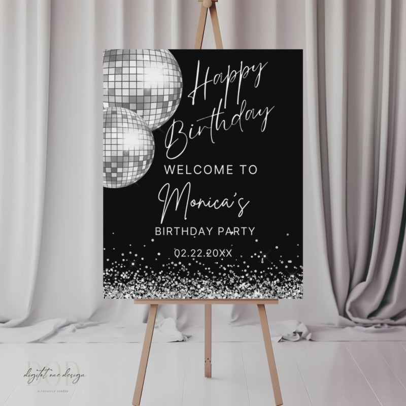 Disco Ball Retro Birthday  Welcome Sign Template