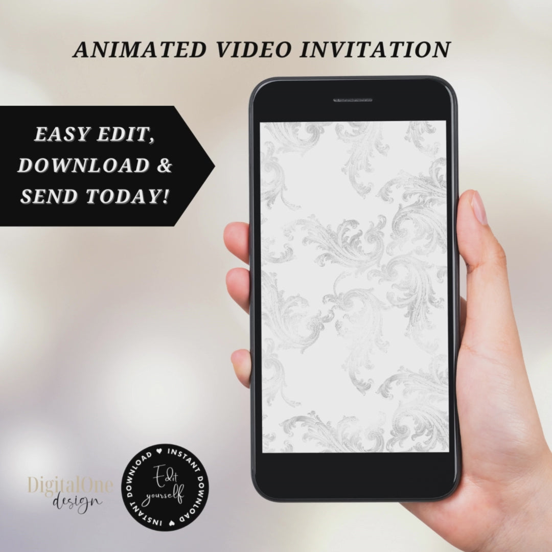 Animated Video All white Birthday Invitation, White and Gold Bow Design theme