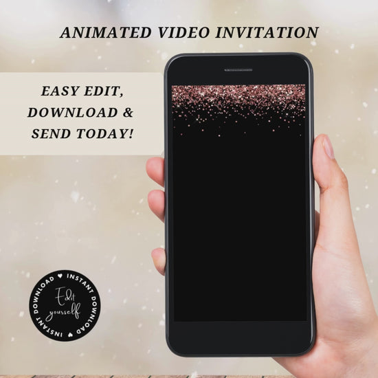 Video animated Black and Rose Gold Quinceanera save the date invite