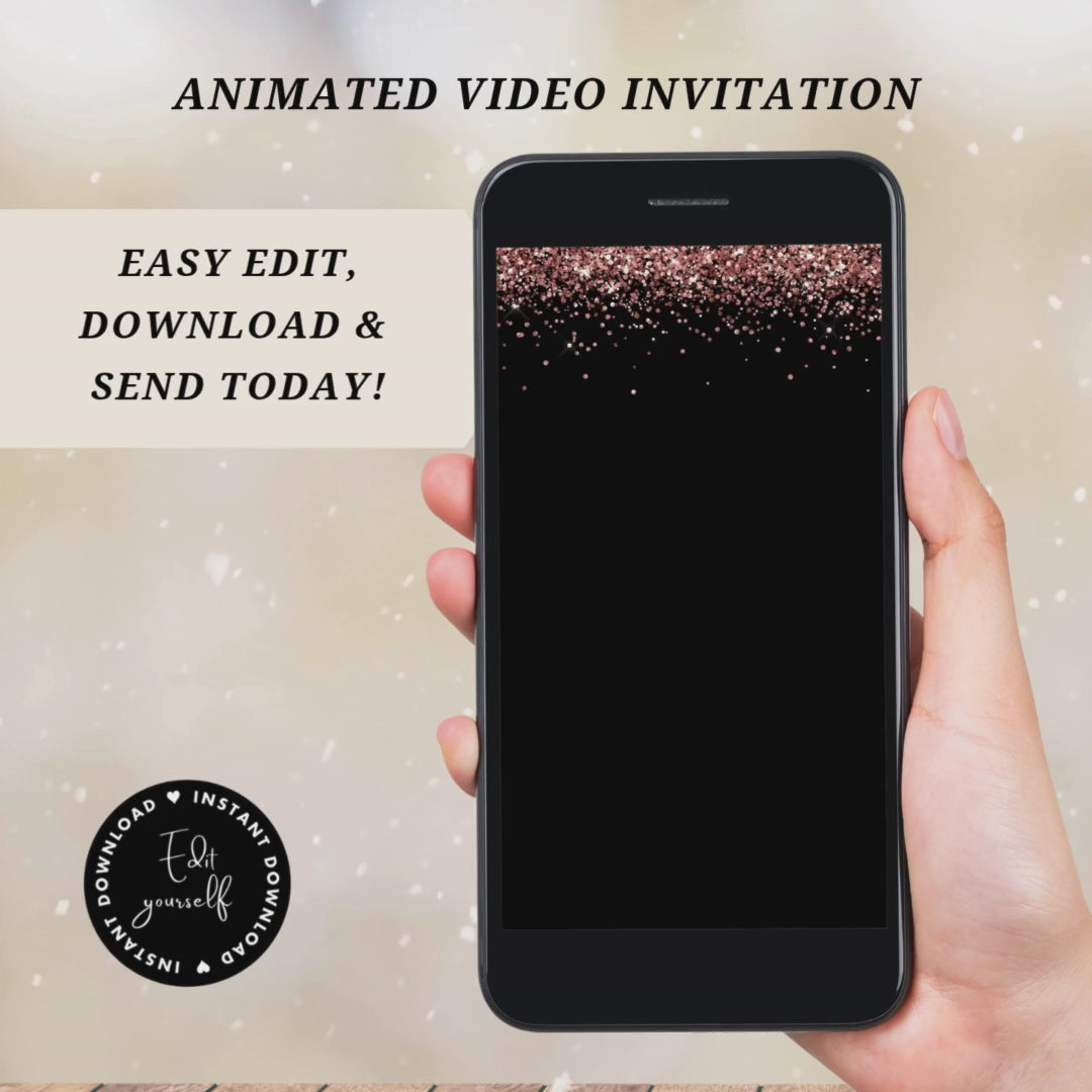 Video animated Black and Rose Gold Quinceanera save the date invite