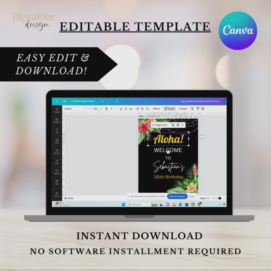 Video tutorial Editable tropical welcome sign template